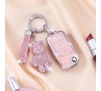 RXXR Funda protectora para llave de coche VW Volkswagen con llavero de oso de diamante rosa compatible con Tiguan Passat Golf 4 5 6 Polo Beetle Jetta Touran Eos Scirocco