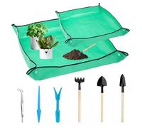 RYAN 2 Piezas Estera de Trasplante con 6 Mini Herramientas Bonsai 100x100cm Almohadilla de Plantación Plegable Impermeable para Riego y Trasplantes Plantas de Flores de Trasplante (Verde)