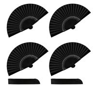 RYAN 4 Piezas Abanico Plegable Abanicos de Mano Mujer Abanico Chino de Mano de Bambú Hueco Retropara Verano Regalos Decoración de Pared Fiesta Baile Arte (Negro)