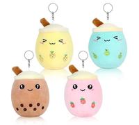 RYAN 4 Piezas Llavero Bubble Tea Suave Juguete de Peluche de Te de Burbujas Lindo Boba Bubble Plushie Relleno Regalos Creativos Para Niños y Niñas 4 Colores (17x7cm)