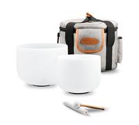 Ryan Dvan Juego de 2 cuencos de cristal 7G + 8A con funda de transporte acolchada y cuenco de salud de sonido Striker de gamuza