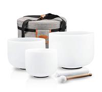 Ryan Dvan Juego de 3 cuencos de cristal de cuarzo esmerilado de 7 a 11 pulgadas con funda de transporte y golpeadores de gamuza