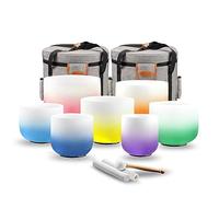 Ryan Dvan Juego de 7 cuencos de cristal de 432 Hz de 7 a 12 pulgadas, cuencos de cuarzo de color degradado para curación de chakras, meditación, baño de sonido y yoga. Herramientas de terapia de