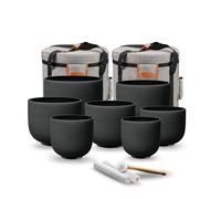 RYAN DVAN Juego de 7 cuencos de cristal de cuarzo de color negro de 7 a 12 pulgadas con 2 fundas de transporte