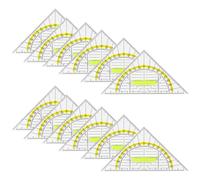 RYAN Paquete de 12 triángulos geométricos con mango, juego de plástico de 15 cm, juego flexible transparente para dibujar círculos para estudiantes de oficina escolar