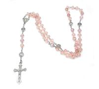 Ryaupy Joyería Acero Inoxidable cristal rosa luz granos, Jesús Cristo Crucifijo Cruz Rosario Vintage Oración, Cadena de 72cm, Regalos para Navidad