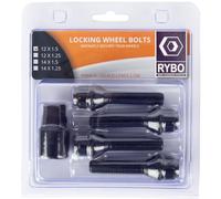 RYBO Juego de 4 pernos de bloqueo de rueda de aleación cónicos M12 x 1,5 (negro, longitud de rosca de 40 mm)