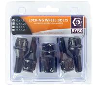 RYBO Juego de 4 pernos de bloqueo de rueda de aleación cónicos M12 x 1,5 (negro, longitud de rosca de 26 mm)
