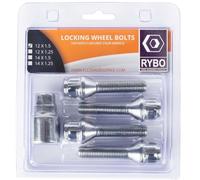 RYBO Juego de 4 pernos de bloqueo de rueda de aleación cónicos M12 x 1,5 (plata, longitud de rosca de 45 mm)