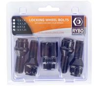 RYBO Juego de 4 pernos de bloqueo de rueda de aleación cónicos M14 x 1,25 (cromo o negro) (negro, longitud de rosca de 27 mm)