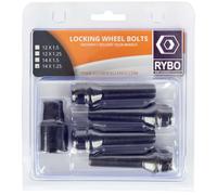 RYBO Juego de 4 pernos de bloqueo de rueda de aleación cónicos M14 x 1,25 (cromo o negro) (negro, longitud de rosca de 40 mm)