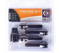 RYBO Juego de 4 pernos de bloqueo de rueda de aleación M12 x 1,5 (negro, longitud de rosca de 45 mm)