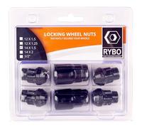 RYBO Juego de 4 tuercas de bloqueo para llantas de aleación, color negro, M14 x 1,5