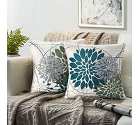 RYBornament Azul Verde Fundas de Cojín 50x50 Fundas de Almohadas Moderno Decorativo Funda Cojin Geométrico Floral Cuadrado Primavera Fundas Cojines Adecuado para Sofas Coche Cama Salon Hogar