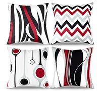 RYBornament Decorativo Funda Cojin 40x40 Geometría Resumen Patrona Fundas Cojines Sofa Rojo Negro Blanco Línea Funda Cojin Sofa 4 Piezas Terciopelo Fundas De Cojines para Cojines Exterior Sofá