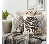 RYBornament Funda Almohadon Dalia Funda Cojin Marrón Gris Fundas De Cojín Fondo De Línea Casa De Campo Fundas De Almohadas Floral Fundas Cojines Exterior Decorativos para Sofá, Coche, Dormitorio