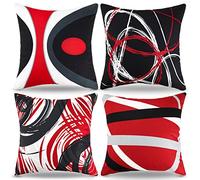 RYBornament Funda Cojin 40x40 4 Funda de Almohada de Moderna Decorativa Geometría Líneas Irregulares Rojas Negras Patrón Abstracto Cojines Decorativos para Sofa Terciopelo Super Suave Cojin Exterior