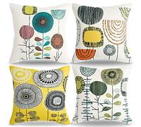 RYBornament Funda Cojin 45x45 4 Fundas Cojines Decorativos para Sofa Cojines Amarillos Florales Exterior Cojín Decorativo Funda Almohada de Lino para Cojines Decorativos para Sofá Cama Coche Hogar