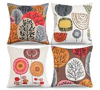 RYBornament Funda Cojín Decorativo Rojo Otoño Flores Moderno Boho Exterior Lino Cuadrado para Sofá y Dormitorio