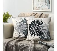 RYBornament Funda Cojines 50x50 Negro y Gris Fundas Cojines Resumen Geometrico Floral Funda Cojin Dalia Fundas Cojin Juego de 2 Lino Fundas de Cojines por Casa de Campo Jardín Sofá Cojines Decoración