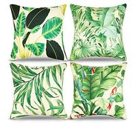 RYBornament Funda de cojín 45 x 45 cm, color verde, funda de cojín decorativa, diseño de plantas tropicales, juego de 4 unidades, cuadradas, modernas, tropicales, decorativas, fundas de cojín para