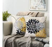 RYBornament Funda de Cojin Negro Y Amarillo 40×40 Fundas Cojines Resumen Geometrico Floral Lino Fundas Cojin Juego de 2 Otoño Decorativo Cushion Covers por Patio Oficina Hotel Sofá Cojines Decoración