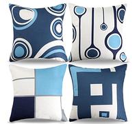 RYBornament Funda de Cojines 40x40 Cojines Azules Funda Almohadon Cojines Decorativos Moderno Estilo Lino Cuadrado Juego de 4 Rayas Abstractas Patrones Impresión Cojines para Sala Cama Hogar Decorar