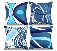 RYBornament Fundas Cojines Sofa 40x40 Terciopelo Cuadrado Funda Cojin Sofa Azulblanco Gris Raya Fundas Almohadas Moderno Decorativo Funda De Cojines para Cojines Casa El Sofá De La Sala, 4 Piezas