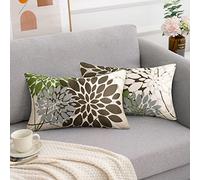 RYBornament Juego de 2 Fundas Cojines Marrón Verde Funda Cojin 30x50cm Funda Cojines Dalia Decorativo Fundas de Cojines Abstracto Floral Fundas Cojin por Sala de Estar Sofá Cojines Decoración