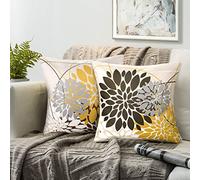 RYBornament Juego de Cojines Marrón Y Amarillo 40×40 Fundas Cojines Resumen Geometrico Floral Decorativo Funda Cojin Juego de 2 Lino Otoño Flor Funda Cojines por Sala De Estar Sofá Cojines Decoración