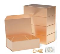 RYDDOY Paquete de 5 cajas de regalo de oro rosa, 9.5 x 6 x 3 pulgadas, cajas de regalo para regalos con tapas, cierre magnético, rectangular, plegable para caja de propuesta de dama de honor, boda,