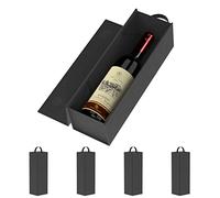 RYDDOY Paquete de 5 cajas de regalo de vino, 12.8 x 3.7 x 3.7 pulgadas, cajas de botellas de vino negro con asa para licor y champaña, cierre magnético, caja de regalo plegable para fiesta, boda,