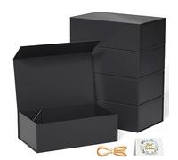 RYDDOY - Paquete de 5 cajas de regalo negras, 9.5 x 6 x 3 pulgadas, para regalos con tapas, cierre magnético, rectangular, plegable, para boda, Navidad, Halloween, regalo de cumpleaños