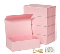 RYDDOY - Paquete de 5 cajas de regalo rosas, 9.5 x 6 x 3 pulgadas, para regalos con tapas, cierre magnético, rectangular, plegable, para dama de honor, boda, Navidad, Halloween, regalo de cumpleaños