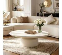 RYDZCLH Mesa De Centro Ovalada Crema De 116 Cm, Mesa Central Ovalada con Pedestal De Madera,Mesas De Centro Baja con Base Estable,Mesas De Centro De Estilo Moderno,116 * 75 * 36cm
