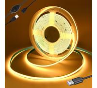 RYE Kit de tira de luces LED COB de 0.5 m, 5 V, blanco cálido 3000 K, 320 LEDs/M, CRI80+, cuerda flexible/cinta de luz para monitor de TV, iluminación de bricolaje, fuente de alimentación excluida