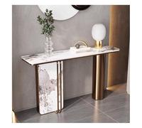 Rygcrud Mesa Consola para Entrada, Mesas Estrechas para Sofá - Estructura En Color Bronce, Panel Moderno con Acabado Roca Mesa Auxiliar para Salón, Pasillo, Vestíbulo(Blanco,140x30x80cm)