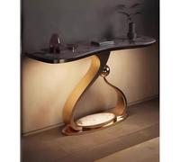 Rygcrud Mesas Modernas para Sofás, Panel De Roca con Estructura Metálica, Mesa Decorativa para Salón Mesa De Entrada para Vestíbulo(Gold,120x45x80cm)