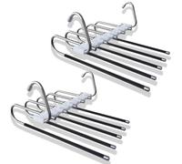 RYHHH 2 Piezas Perchas para Pantalones,Percha para Pantalones 5 En 1 Plegable De Acero Inoxidable,Percha Abierta,Multi Functional Pants Rack,Ahorrar Espacio En Tu Armario,Multi-Barras,Estable(Negro)