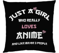 RYKEEN Funda de almohada para niñas de 40,6 x 40,6 cm, regalo con texto en inglés "Just A Girl Who Really Loves Print", funda decorativa para fanáticos de Japón (40,6 x 40,6 cm), negro, RE5156
