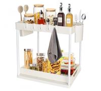 Rylae Estantería Bajo Fregadero, 2 Niveles Organizador Extraíble Estante Almacenamiento Debajo Fregadero, Organizador Bajo Fregadero Cocina, Estanteria Cocina, para baño cocina (Blanco)