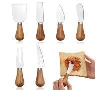 Rylae Juego de 6 Cuchillos de Queso, Mini Cuchillo de Queso con Mango de Madera, Juego de Cortar Queso de Acero Inoxidable para Tarta Postre Queso Ensalada