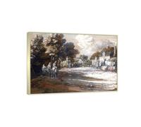 RYLJCZ Famosa pintura mural- (Through a Village) by Thomas Gainsborough- Reproducciones impresas en lienzo- Cuadros para la decoración del salón(30x42cm(11.8x16.5in)/Marcos de champán)
