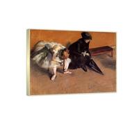 RYLJCZ Impresiones en lienzo de Edgar Degas - Reproducción de pinturas famosas （Esperando） -Cuadros artísticos de pared en lienzo para decoración(55x72 cm (21,6 x 28,3) / Marcos de champán)