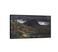 RYLJCZ Torne Mountain de Jasper Francis Cropsey Impresión sobre lienzo. Pintura de paisaje famoso: Cuadro decorativo enmarcado, ideal para el hogar y la oficina. (30 x 51 cm/marco negro)