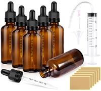 RYMALL Pipeta 6 unidades 50 ml botella de farmacia Pipeta Pipeta Bottles Bottles Brown Glass Bottles con embudo Pegatinas Tapón Interior y Etiqueta para Aceites Esenciales, Aromas de Aromaterapia