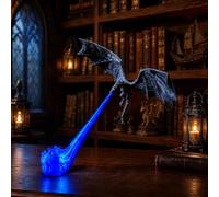 RynoPulse Lámpara decorativa para estantería con forma de dragón que escupe fuego, luz 3D para rincón de lectura | Llama roja o azul | Disponible en tamaños grande y pequeño，Llama roja：negro：Pequeño