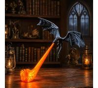 RynoPulse Lámpara decorativa para estantería con forma de dragón que escupe fuego, luz 3D para rincón de lectura | Llama roja o azul | Disponible en tamaños grande y pequeño，Llama roja：negro：Grande