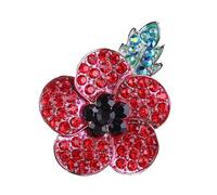 RynoPulse Pin de amapola roja para mujer, broche de amapola, insignia militar conmemorativa esmaltada con hoja verde, regalo de metal para mujeres y hombres, talla única, Metal