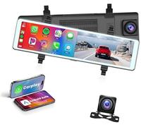 Rynplex Interruptor Retrovisor Mirror Dash Cam Wireless Carplay, para Android Auto 11.26 Pantalla táctil Vista trasera Cámara de respaldo Cámaras frontales y duales Bucle